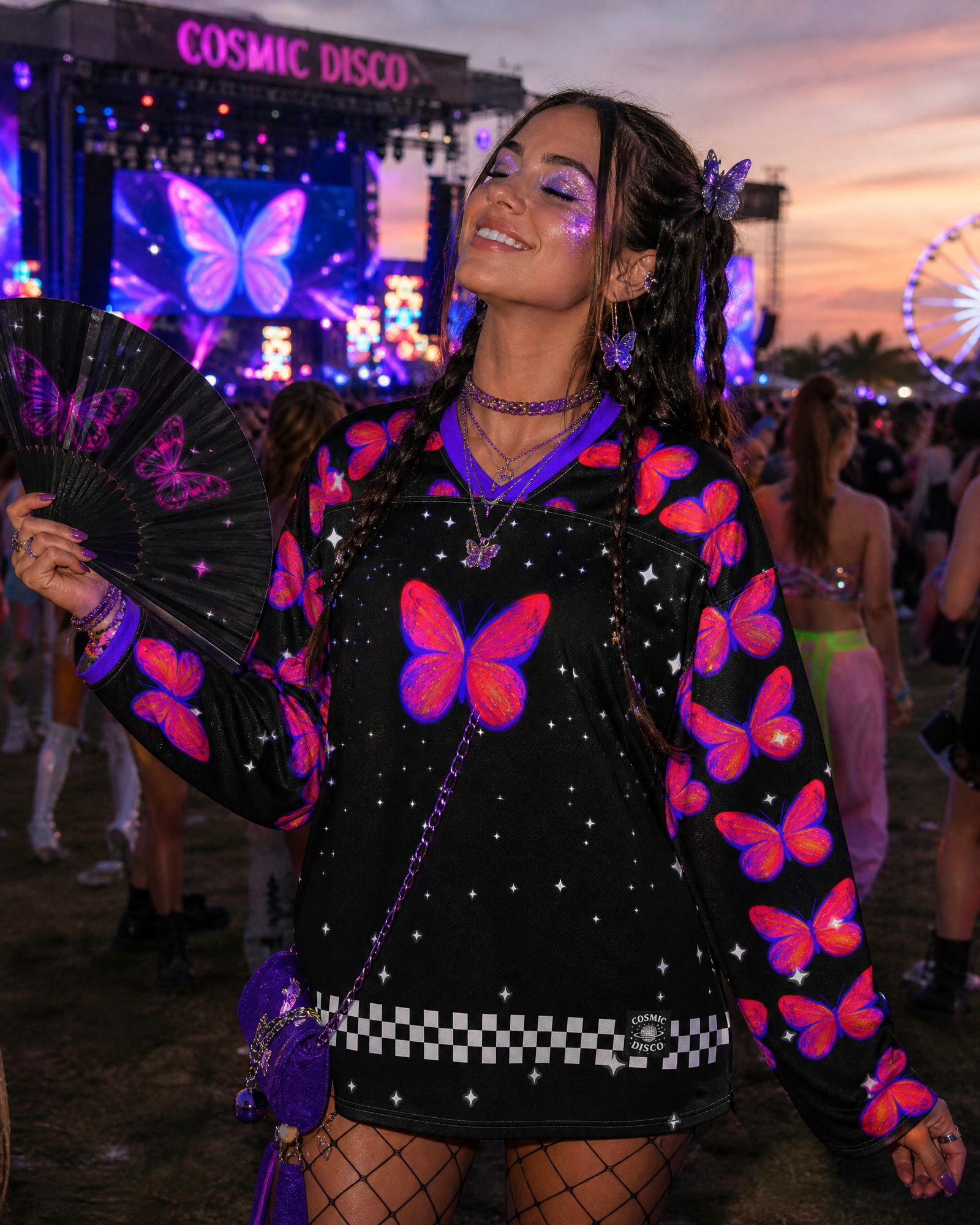 Starry Butterfly Rave Jersey – Cosmic Celestial Festival Long Sleeve Jersey