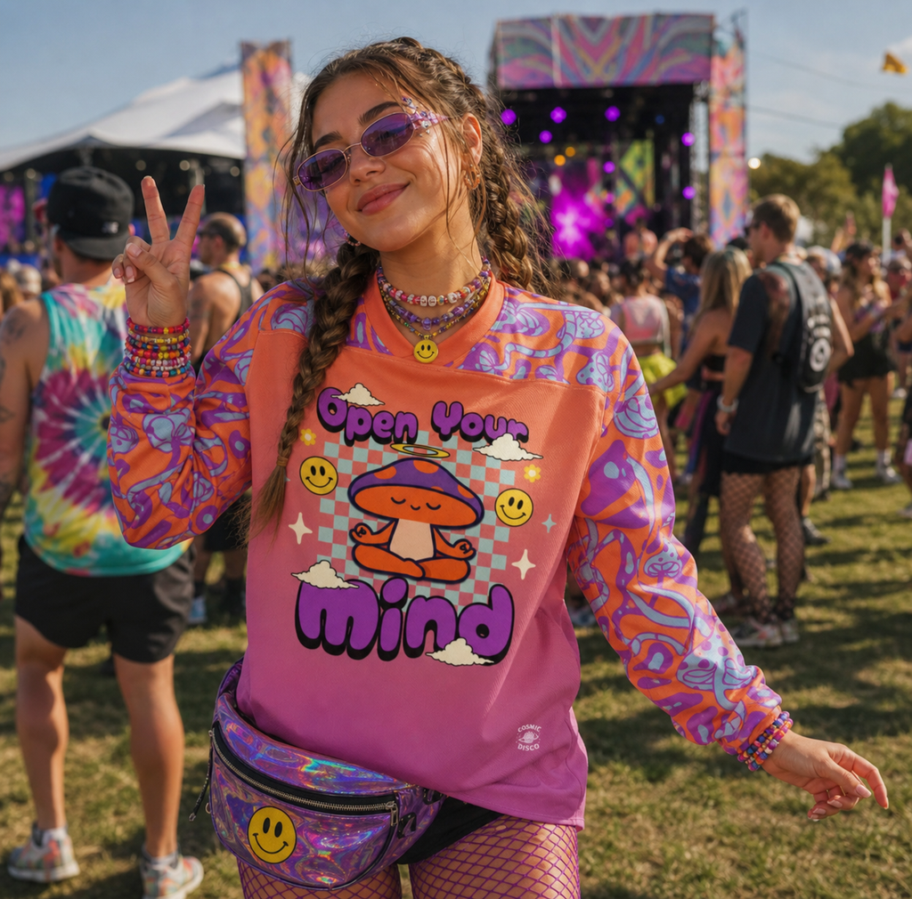 Open Your Mind Mushroom Rave Jersey – Psychedelic Festival Long Sleeve Jersey